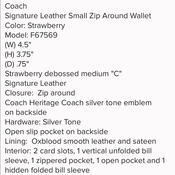 ๐ธ COACH Strawberry Leather Zip Around Wallet NWT - Picture 6 of 8
